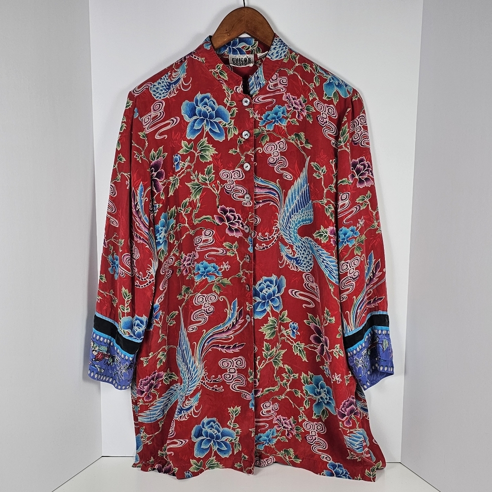 Chico’s Design 100% Silk Asian Floral Phoenix Print Tunic Jacket – 1 (M)